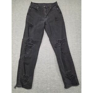 American Eagle Outfitters‎ Women's Black Distressed Ripped Mom Jeans Size 2